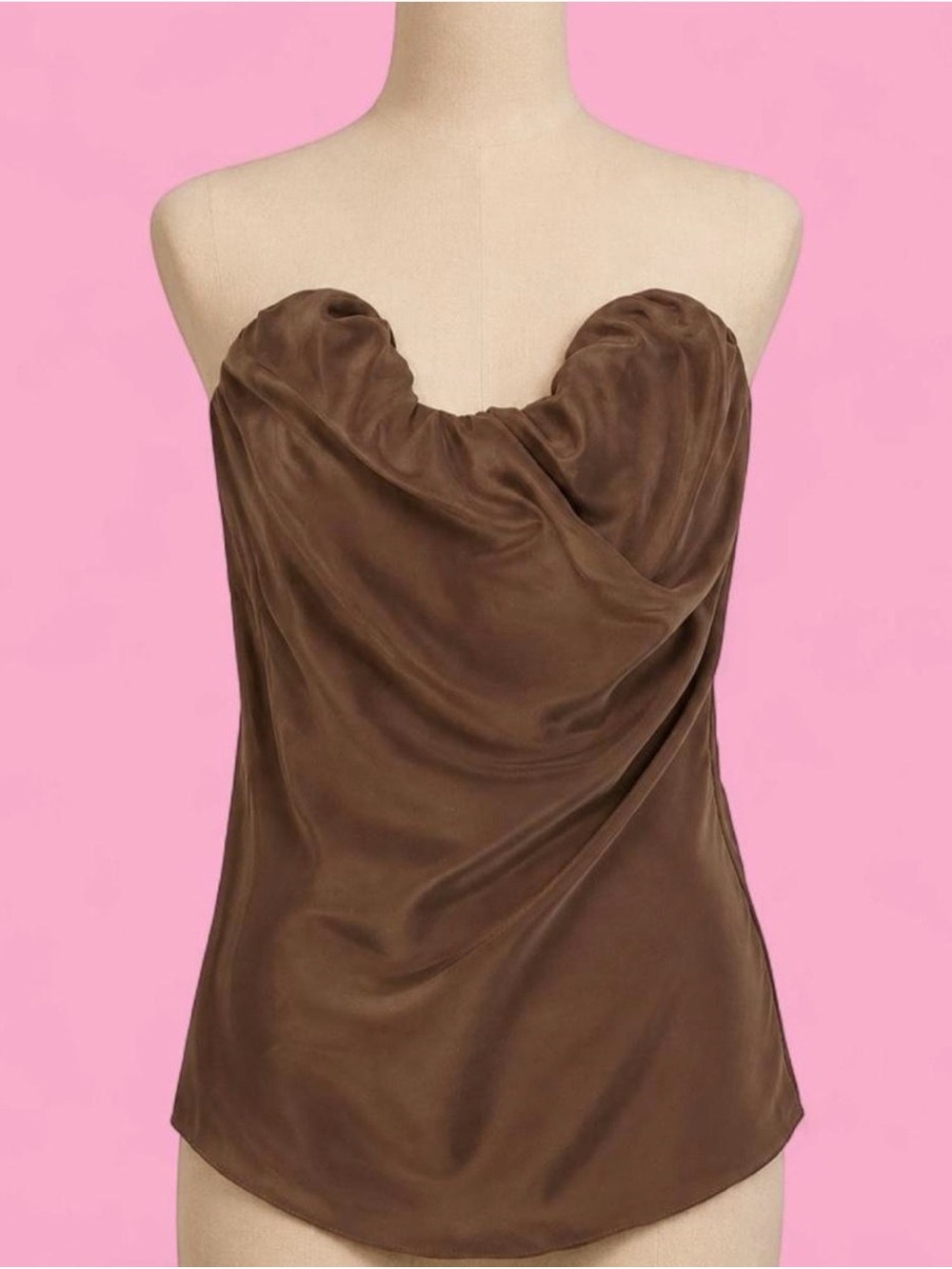 TOTEME Moulage Strapless Gathered Silk Satin Top Brown 36 NWT